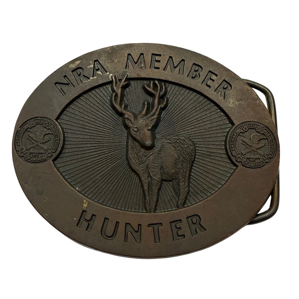 Vintage NRA Member Hunter Belt Buckle Brass Tone